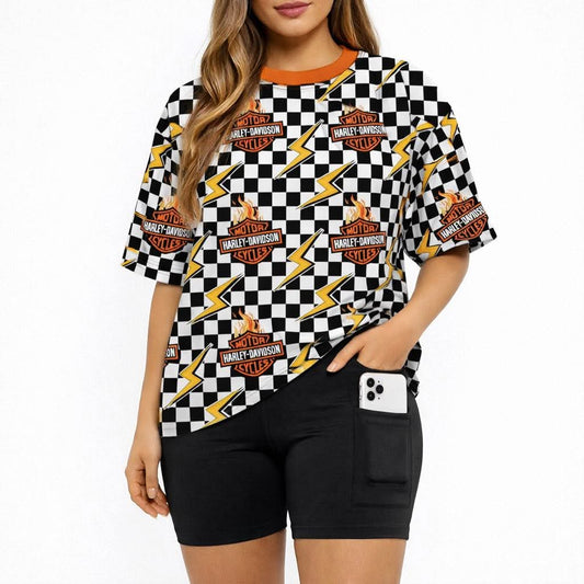 My Daddy Rides A Harley Bamboo Women's Biker Shorts & Oversized Tee