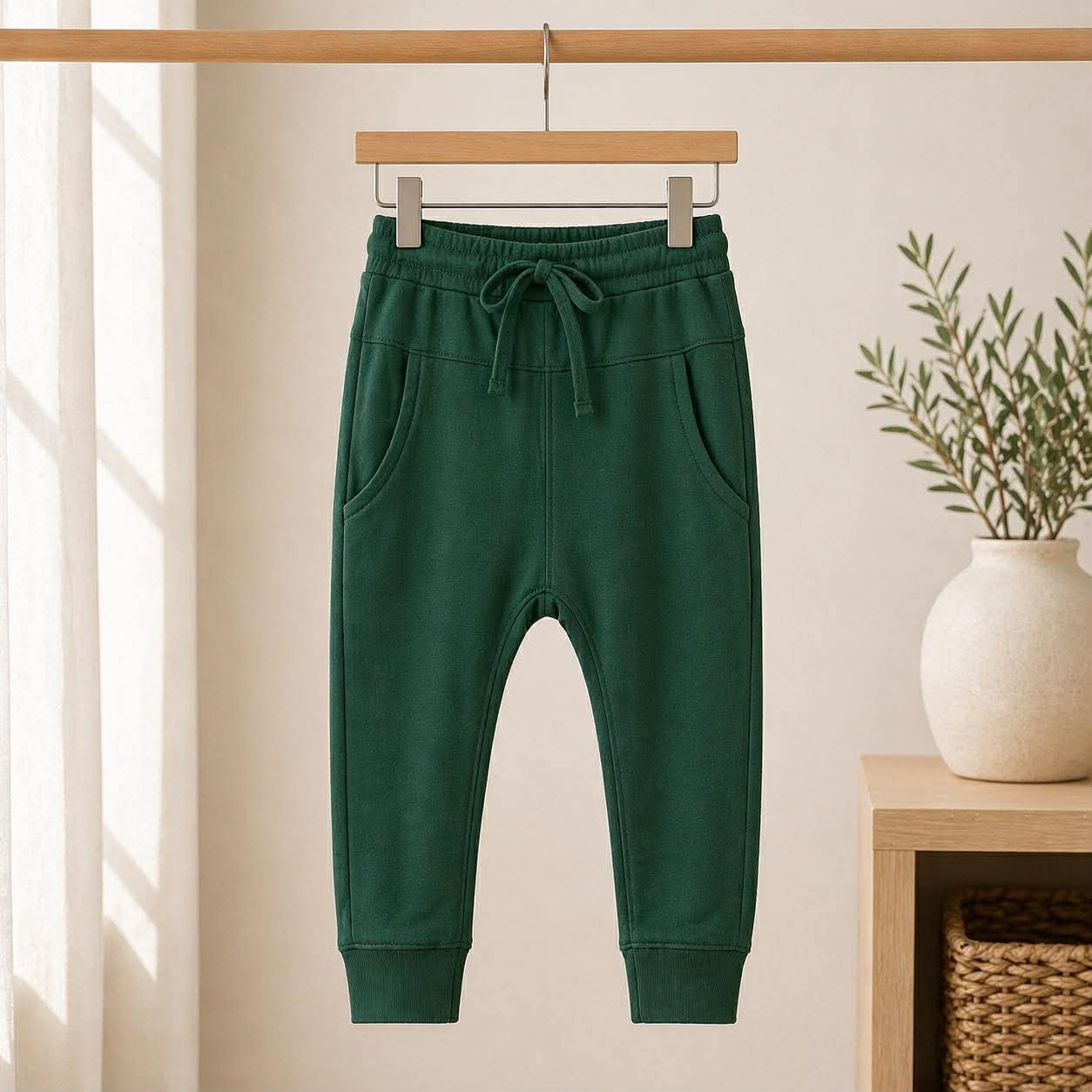 Solid Dark Green Youth Bamboo Joggers