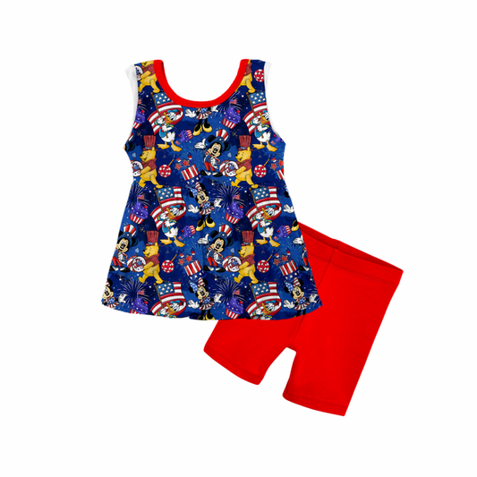 Red, White, and Magic Bamboo Tank Peplum & Shorts Set