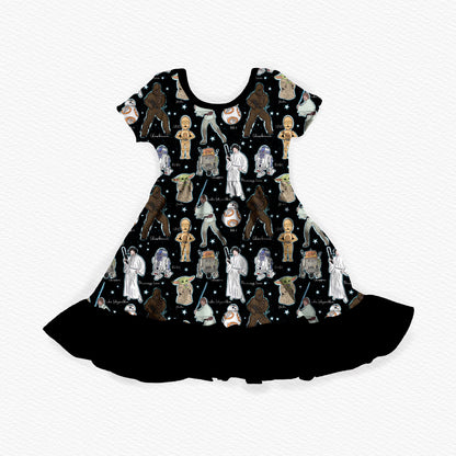 Galactic Dreams Bamboo Short Sleeve Ruffle Dress
