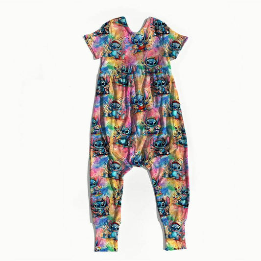 626 Watercolor Bamboo Short Sleeve Day Romper