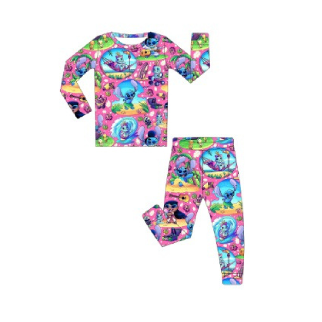 Hawaiian Roller Coaster Ride Bamboo Long Sleeve Two Piece Pajama Set