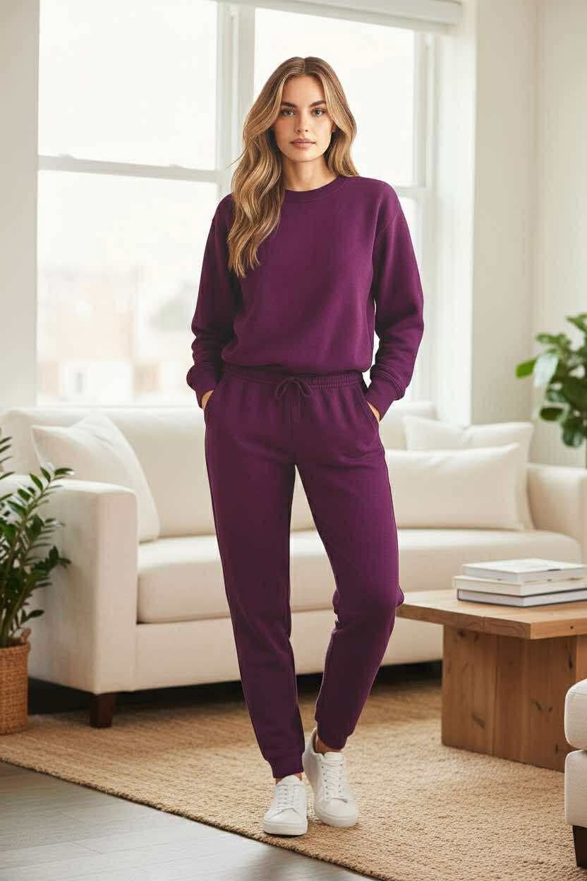 Plum Cozy French Terry Bamboo Jogger Style Pants