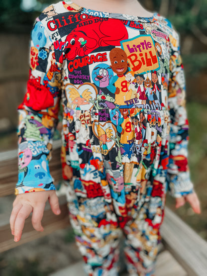 Throwback Jams Bamboo Long Sleeve Day Romper (RUNS SMALL)