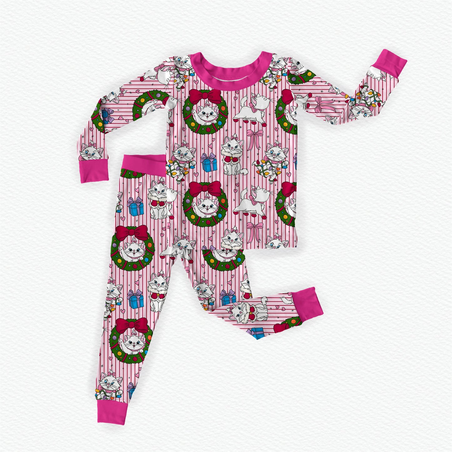 Purrdy In Pink Christmas Bamboo Long Sleeve Two Piece Pajama Set