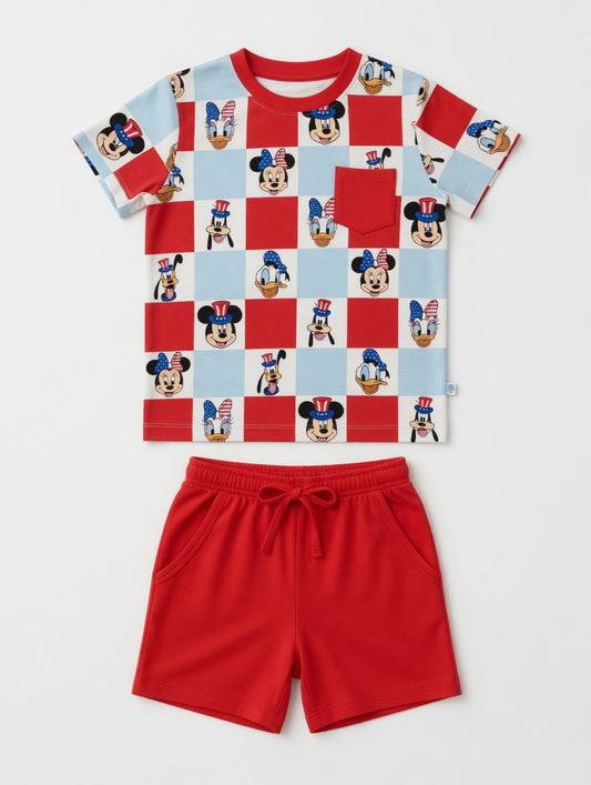 Checkered Disney 4th Bamboo Jogger Shorts & Pocket Tee