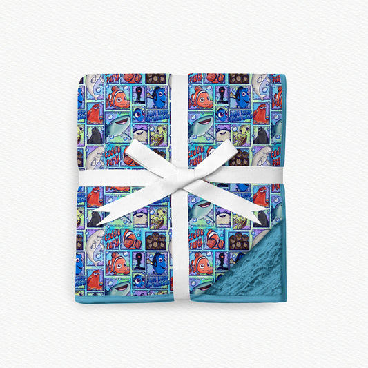 "Just Keep Swimming" Patchwork Fur Backed Bamboo Blanket