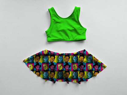 Pop Art Killa's Skirt Safe Swim Two Piece - NEON GREEN TOP (Highest visibility in lakes & dark water)