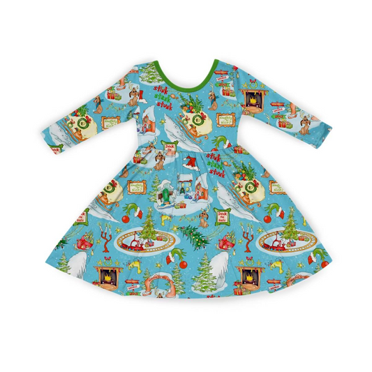 Green Guy Christmas Long Sleeve Bamboo Dress