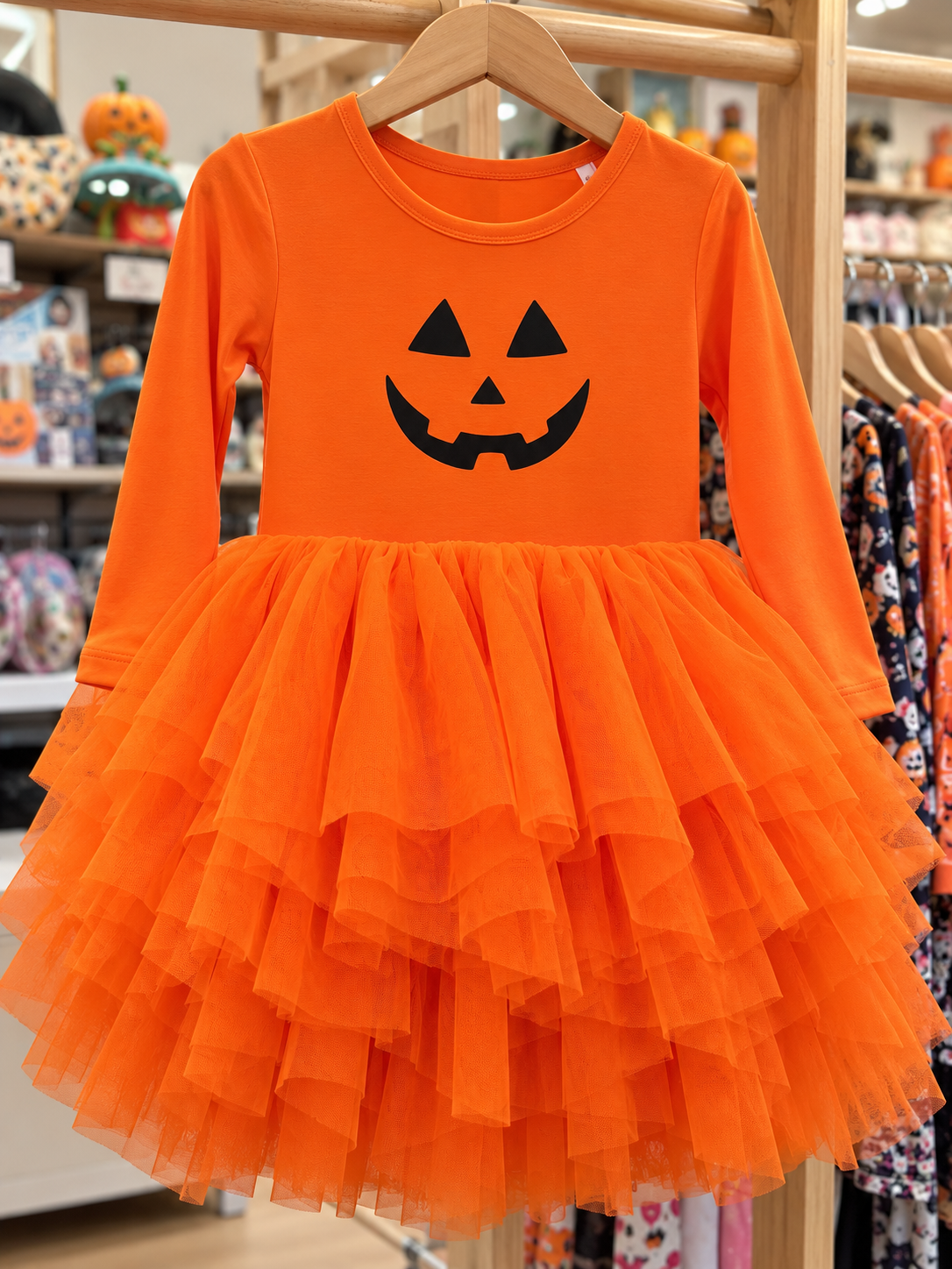 Pumpkin Bamboo Long Sleeve Tulle Dress