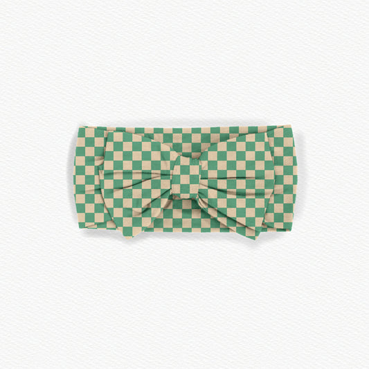 Race Time With Dad Bamboo Checker Bow Headband
