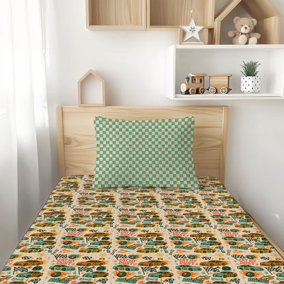 Race Time With Dad Bamboo Bedding Set | Fitted Sheet Main Print & Pillowcase(s) In Coordinate