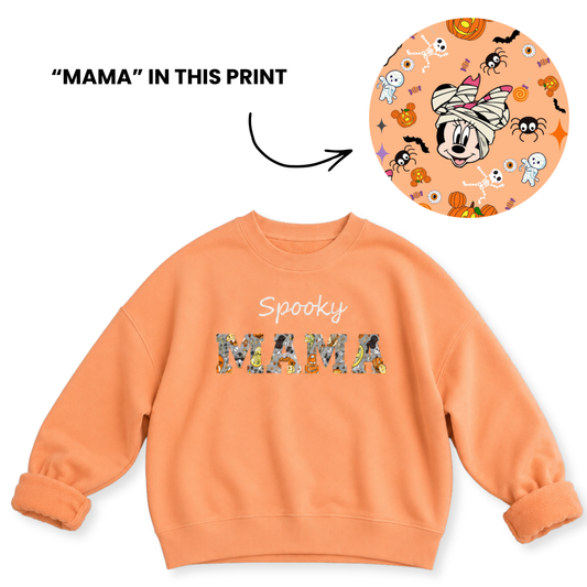 Mummy Mouse Spooky MAMA Embroidered French Terry Bamboo Adult Sweatshirt