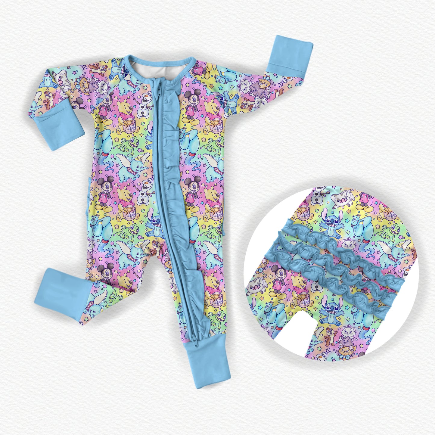 Sidekick Symphony Watercolor Ruffle Bamboo Zippy Pajamas