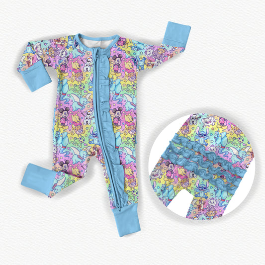 Sidekick Symphony Watercolor Ruffle Bamboo Zippy Pajamas