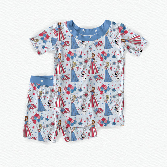 Happy Snowman Bamboo Short Sleeve & Shorts Two Piece Pajama Set