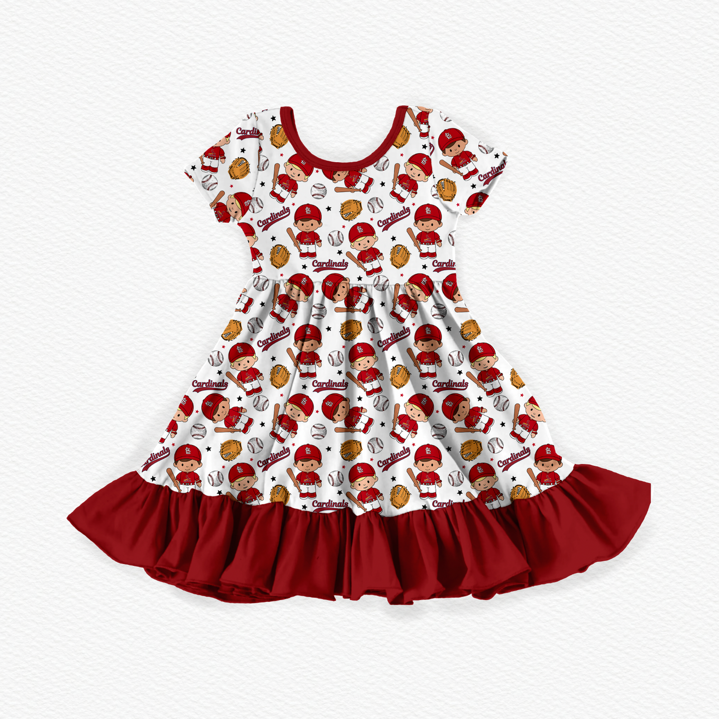 Cardinals Baseball Tiny People Bamboo Short Sleeve Ruffle Dress