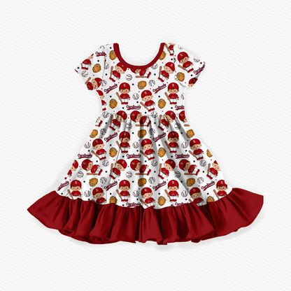 Cardinals Baseball Tiny People Bamboo Short Sleeve Ruffle Dress