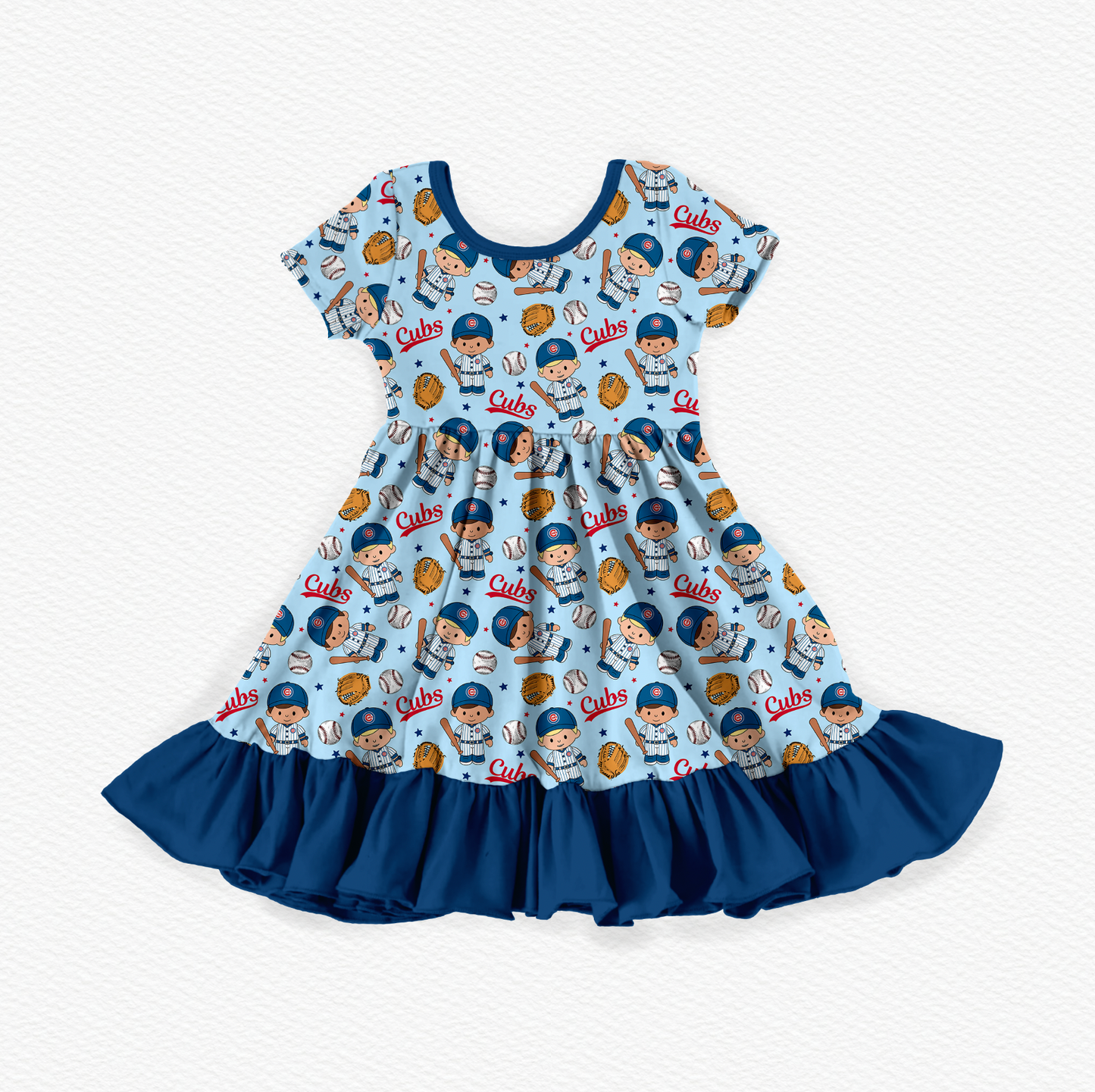 Cubs Baseball Tiny People Bamboo Short Sleeve Ruffle Dress