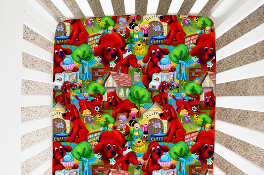 The Biggest. Reddest Dog! Jersey Crib Sheet