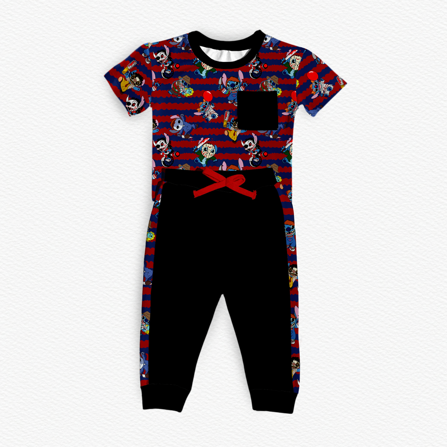 Stitch Goes Boo Bamboo Pocket Tee & Racer Stripe Pants Set