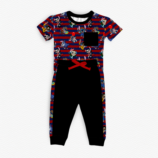 Stitch Goes Boo Bamboo Pocket Tee & Racer Stripe Pants Set