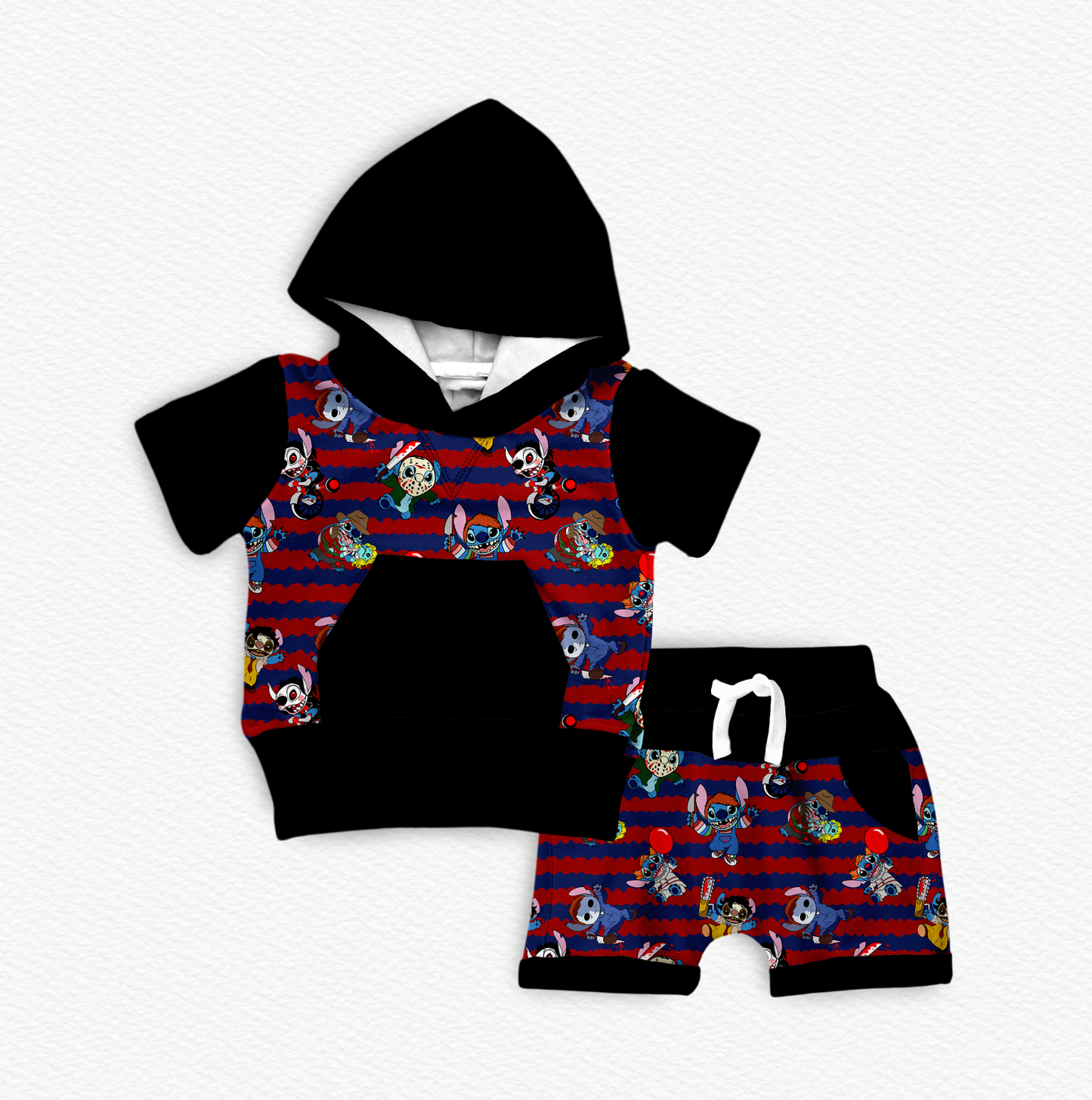 Stitch Goes Boo Bamboo Hooded Tee & Jogger Shorts Set