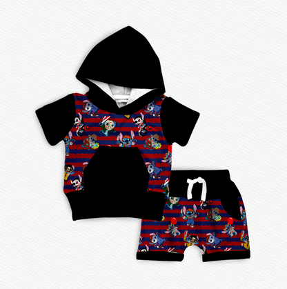 Stitch Goes Boo Bamboo Hooded Tee & Jogger Shorts Set