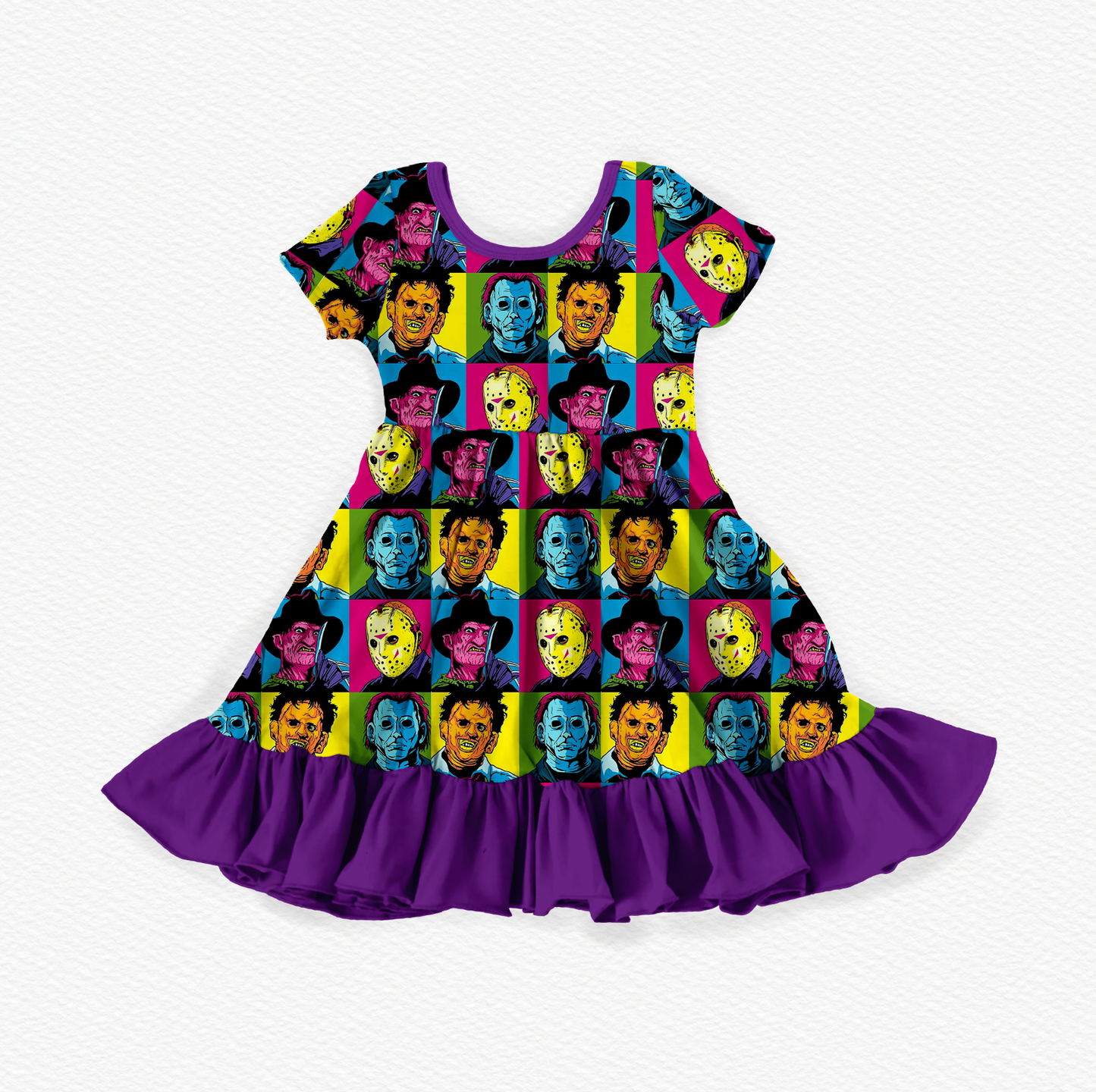 Pop Art Killas Bamboo Short Sleeve Ruffle Dress