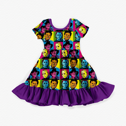 Pop Art Killas Bamboo Short Sleeve Ruffle Dress