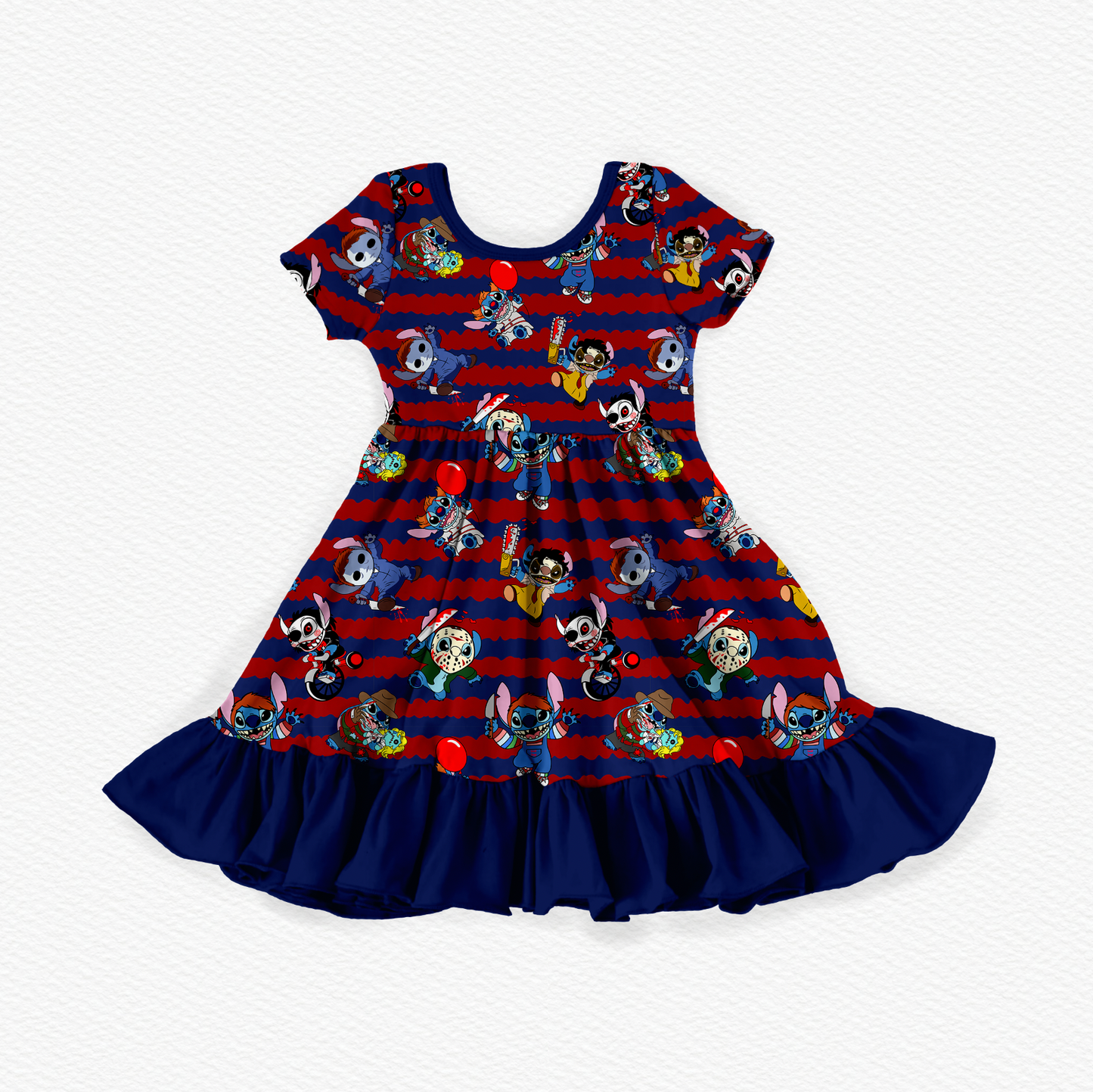 Stitch Goes Boo Bamboo Short Sleeve Ruffle Dress