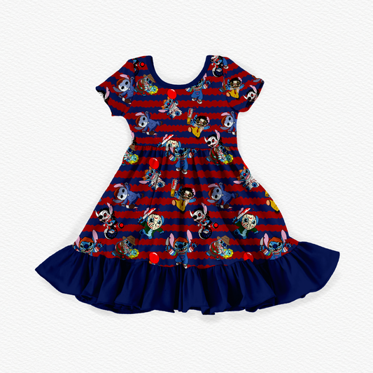 Stitch Goes Boo Bamboo Short Sleeve Ruffle Dress