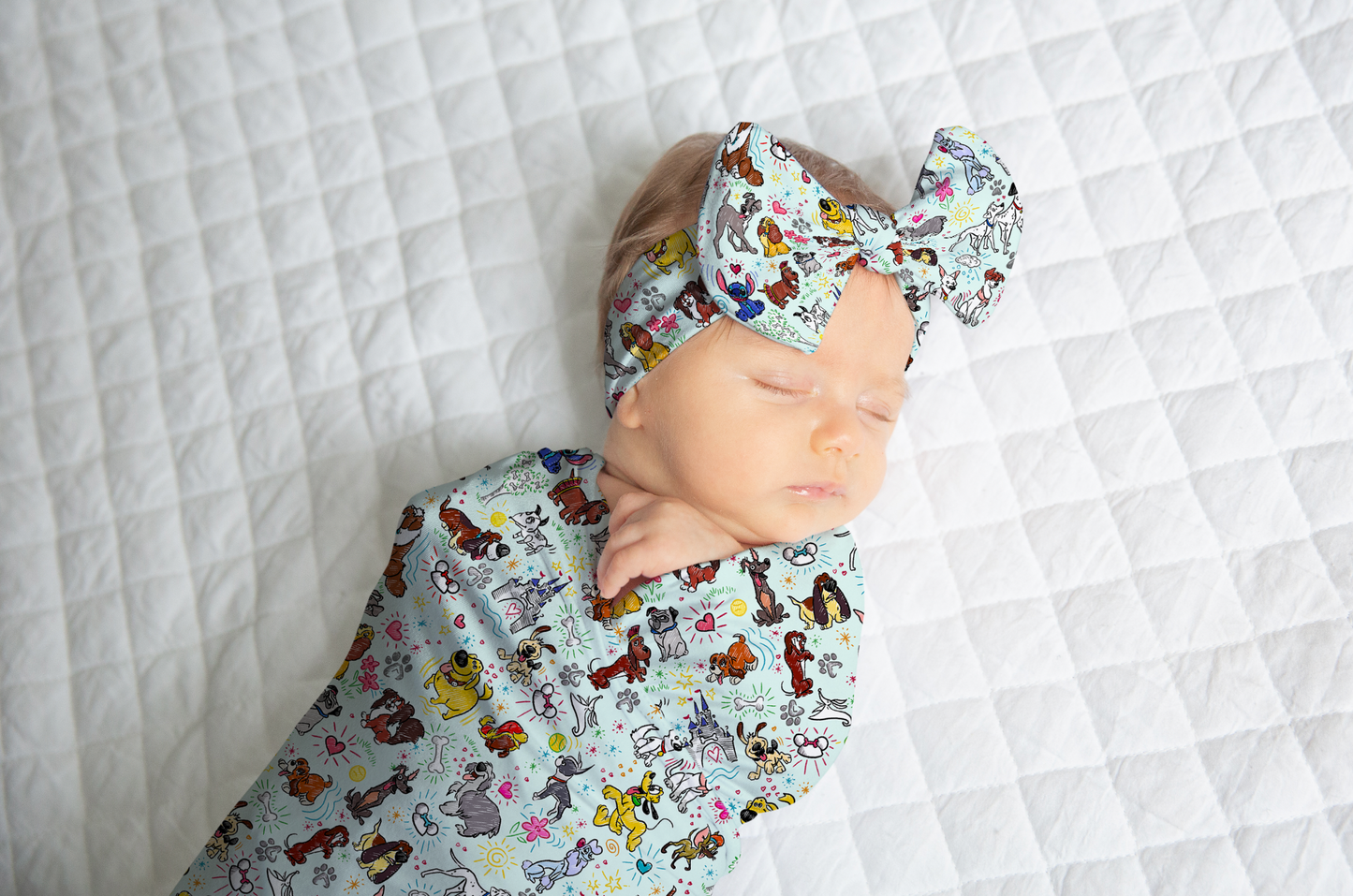 Newborn Sketchy Pups Swaddle, Hat OR Bow By Judith Arthur (Jersey NOT Bamboo Fabric)