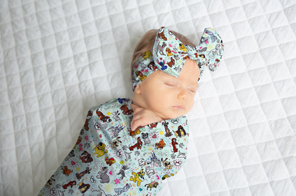 Newborn Sketchy Pups Swaddle, Hat OR Bow By Judith Arthur (Jersey NOT Bamboo Fabric)
