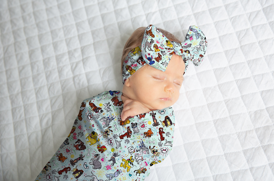 Newborn Sketchy Pups Swaddle, Hat OR Bow By Judith Arthur (Jersey NOT Bamboo Fabric)