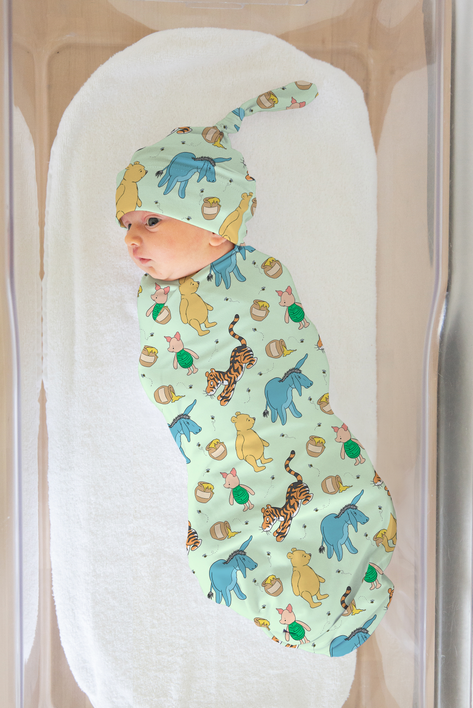 Newborn Winnie The Pooh Swaddle, Hat OR Bow By Judith Arthur (Jersey NOT Bamboo Fabric)