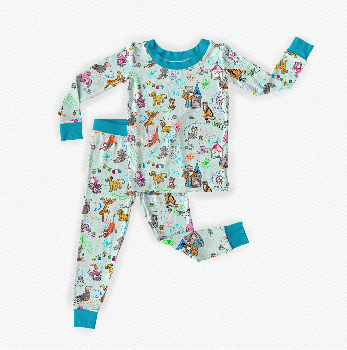 Sketchy Cats Bamboo Long Sleeve Two Piece Pajama Set