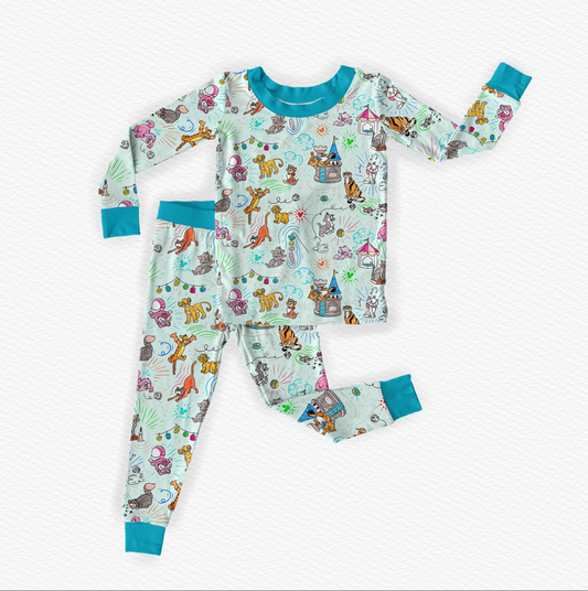 Sketchy Cats Bamboo Long Sleeve Two Piece Pajama Set