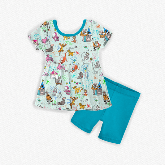 Sketchy Cats Bamboo Short Sleeve Peplum & Shorts Set