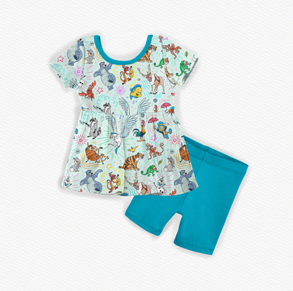 Sketchy Sidekicks Bamboo Short Sleeve Peplum & Shorts Set