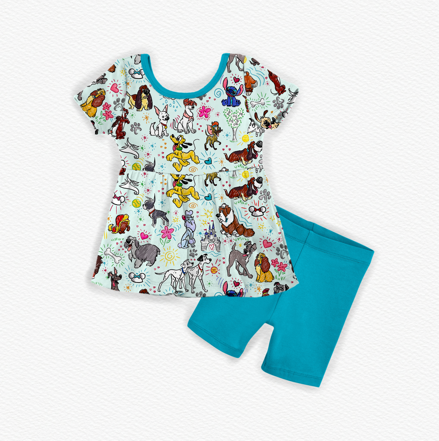 Sketchy Pups Bamboo Short Sleeve Peplum & Shorts Set