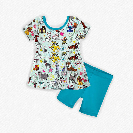 Sketchy Pups Bamboo Short Sleeve Peplum & Shorts Set