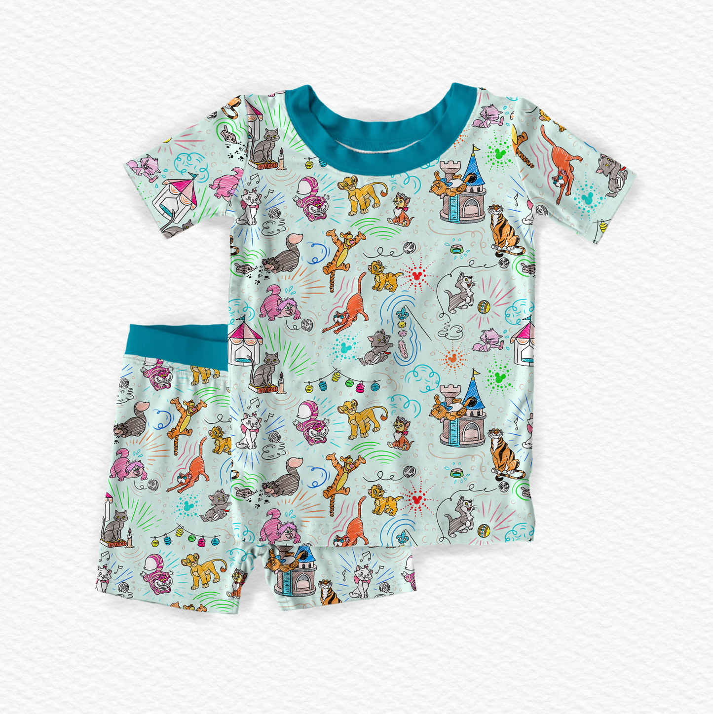 Sketchy Cats Bamboo Short Sleeve & Shorts Two Piece Pajama Set