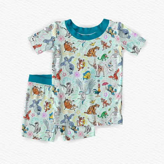 Sketchy Sidekicks Bamboo Short Sleeve & Shorts Two Piece Pajama Set