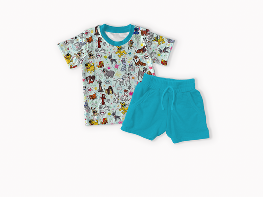 Sketchy Pups Bamboo T-shirt & Shorts Set