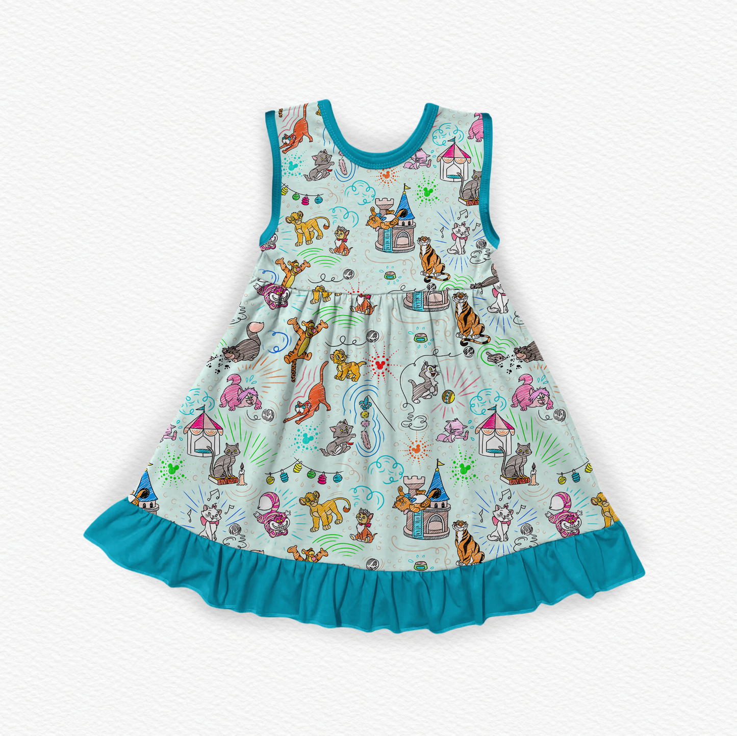 Sketchy Cats Bamboo Tank Ruffle Dress