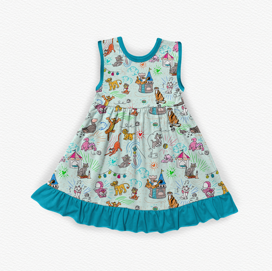 Sketchy Cats Bamboo Tank Ruffle Dress