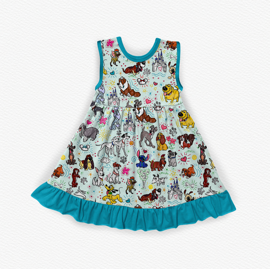 Sketchy Pups Bamboo Tank Ruffle Dress