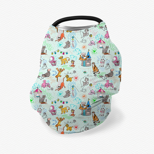 Sketchy Cats Multifunctional Nursing & Car Seat Cover by Judith Arthur (Jersey NOT Bamboo Fabric)