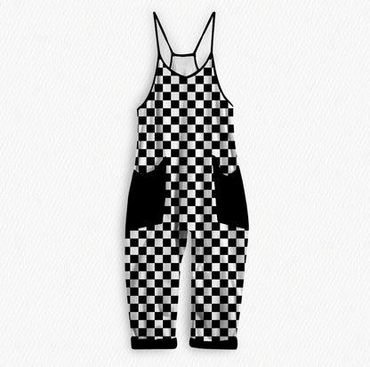 Checker Print Bamboo Women's Cozy Tank Romper